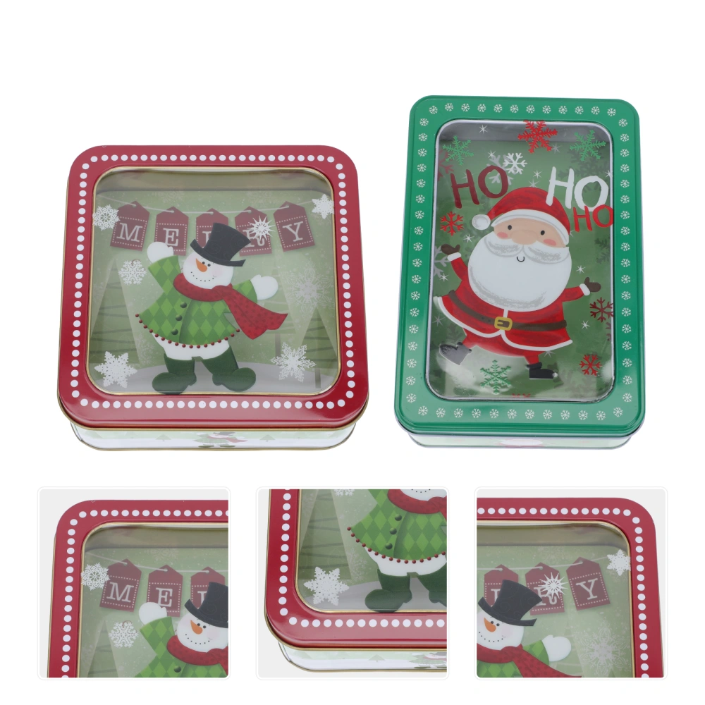 2PCS Xmas Transparent Film Iron Box Delicate Xmas Candy Baking Packing Box