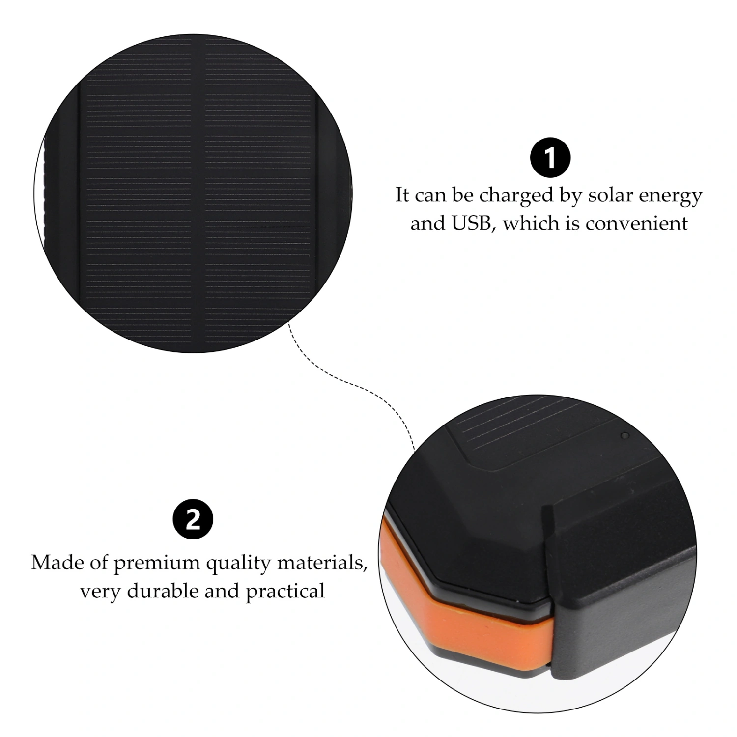Solar Power Bank Outdoor Portable Charger Emergency Charging Tool (Black Orange)
