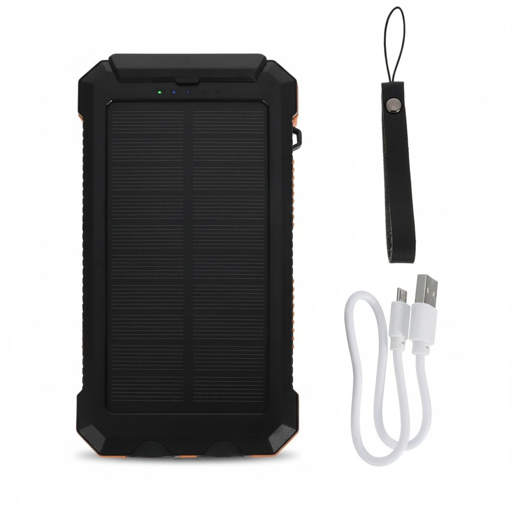 Solar Power Bank Outdoor Portable Charger Emergency Charging Tool (Black Orange)