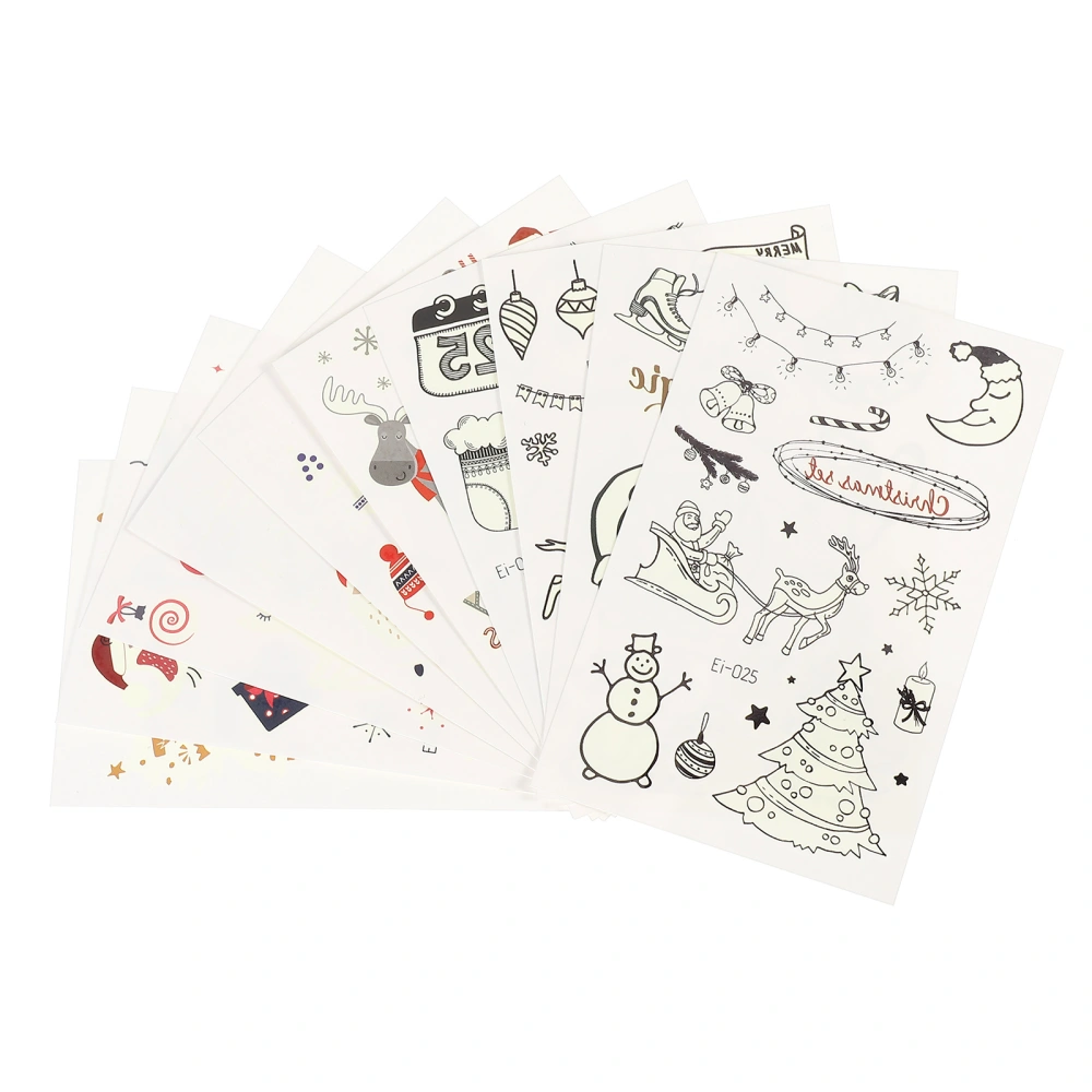 10 Sheets Christmas Tattoos Sticker Luminous Santa Claus Tattoos Sticker