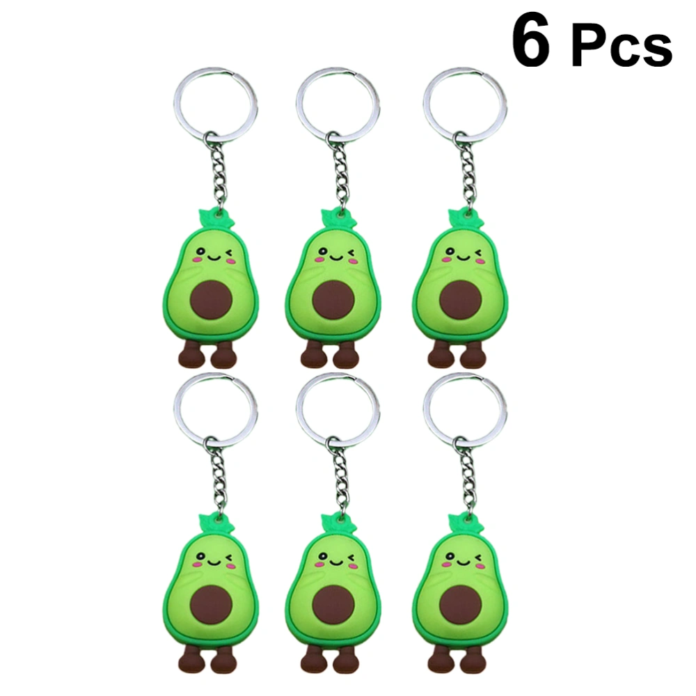 6Pcs Avocado Shaped Keychain Cartoon Key Ring Creative Keychain Backpack Hanging Pendant Light Green