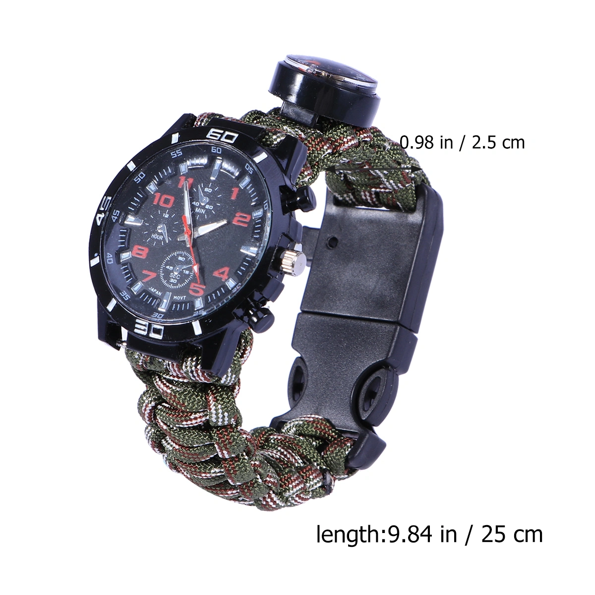 Multifunctional Outdoor Survival Camping Safety Equipment Tools Rope Bracelet Safety Umbrella Rope Watch (Sldiercam)
