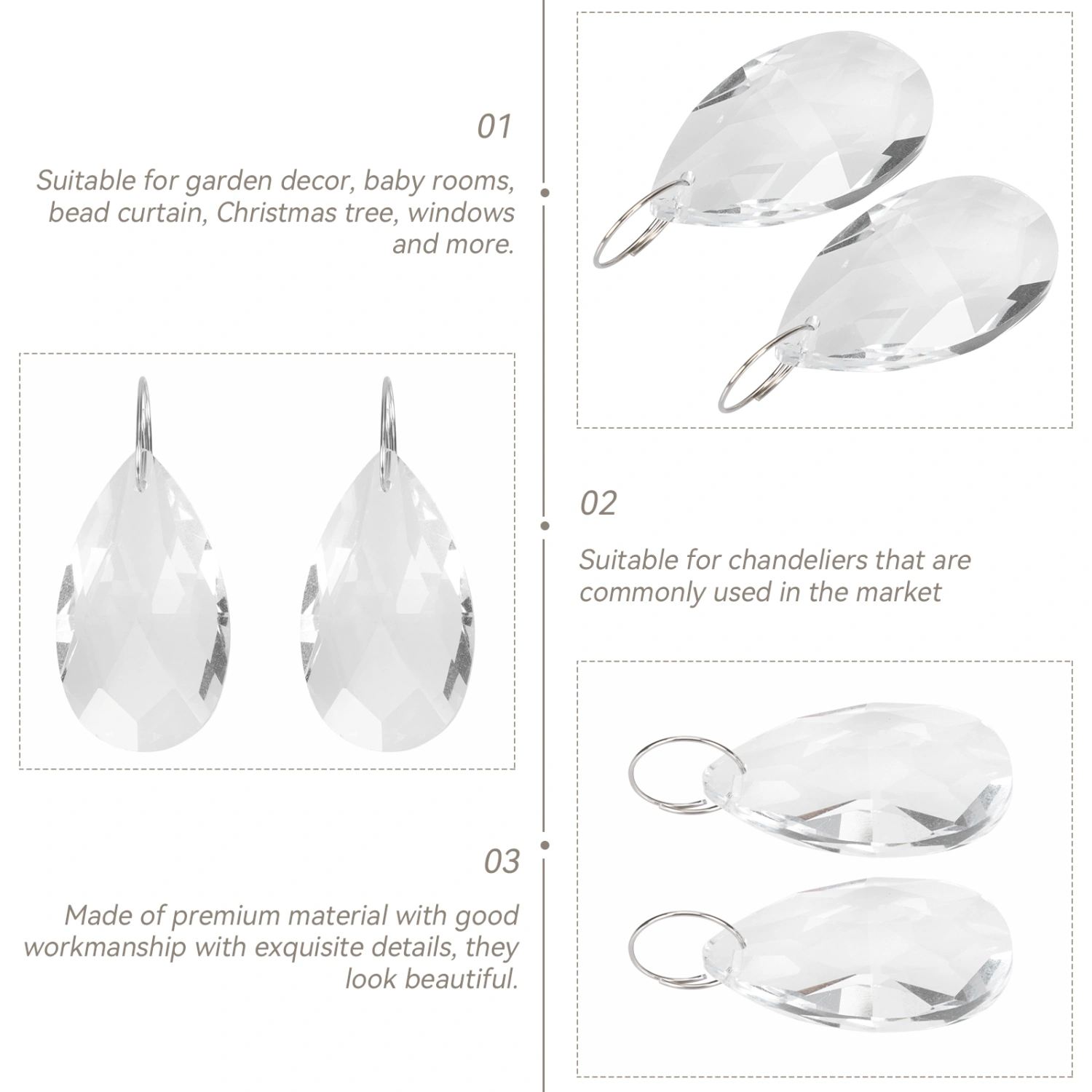 10pcs Crystal Pendants Crystal Hanging Decors for Lamp Chandelier Door Curtain