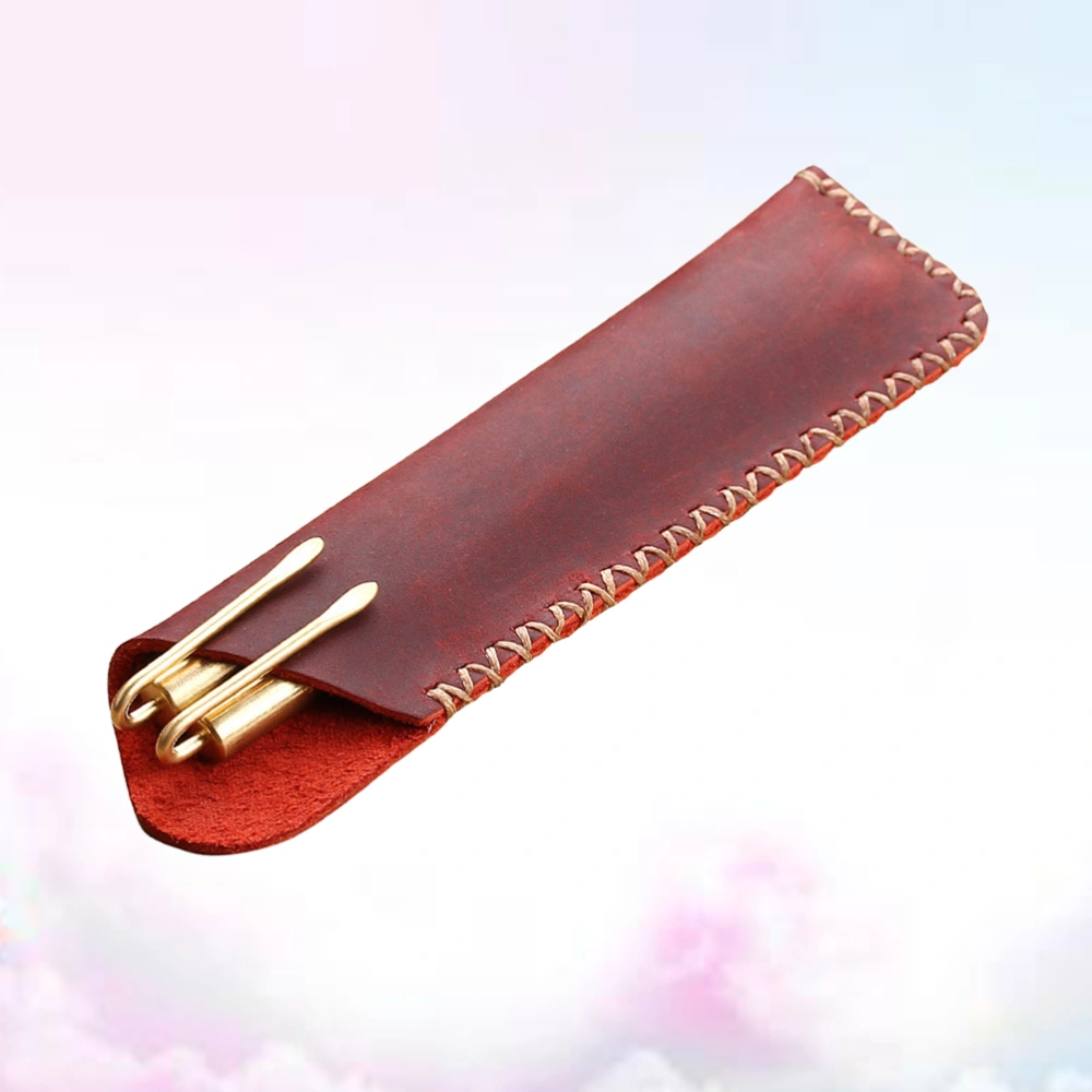 Vintage Pen Pouch Holder Pencil Protective Sleeve Bag Durable Pen Case Pen Storage Bag for Home Office School (Red Wine)   