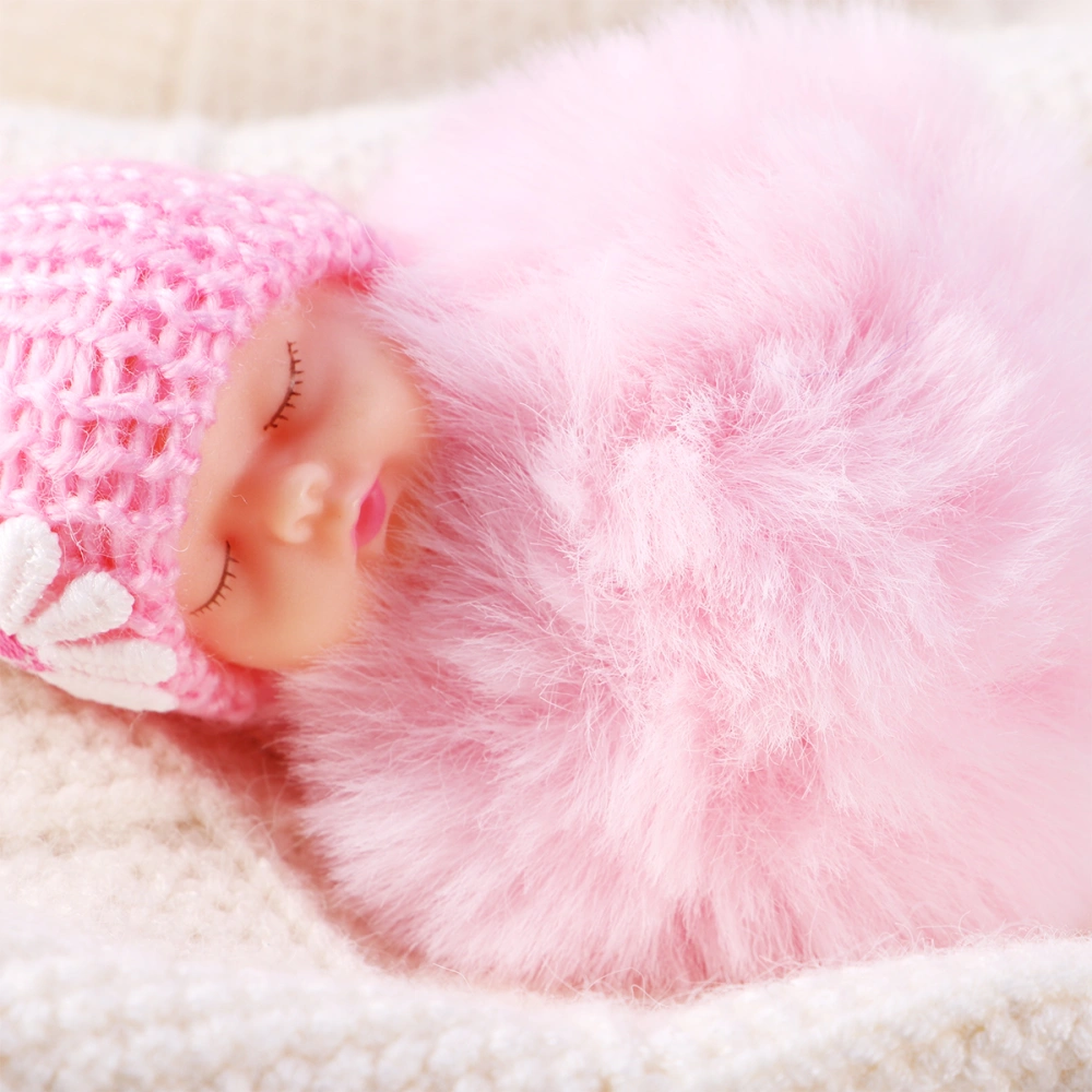 Sleep Baby Doll Ball Pompom Pendant Key Chain Keychain Car Bag Keyring Toy (Light Pink)