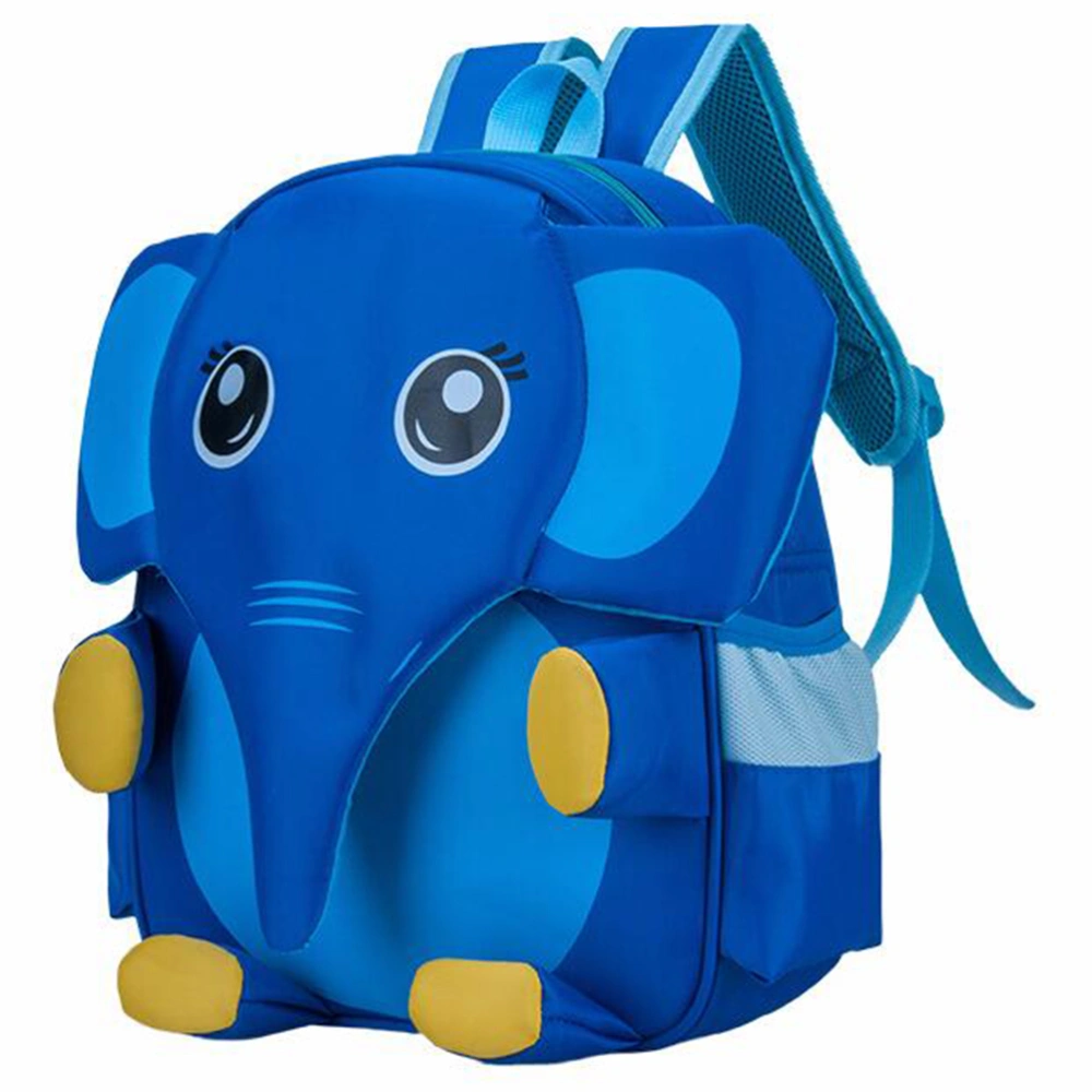 Kids Polyester Backpack Lovely Cartoon Elephant Book Packsack Portable School Bag for Children (Blue)