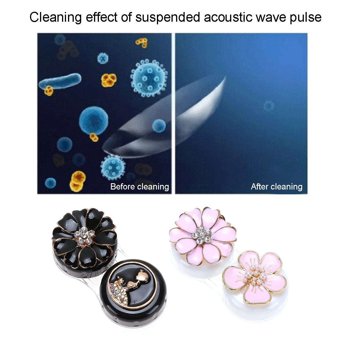 2 Pairs in 1 Set Elegant Floral Shape Eye Lense Cases Lens Holder Flower Design Storage Box Eye Care Container Kit for Home and Travel