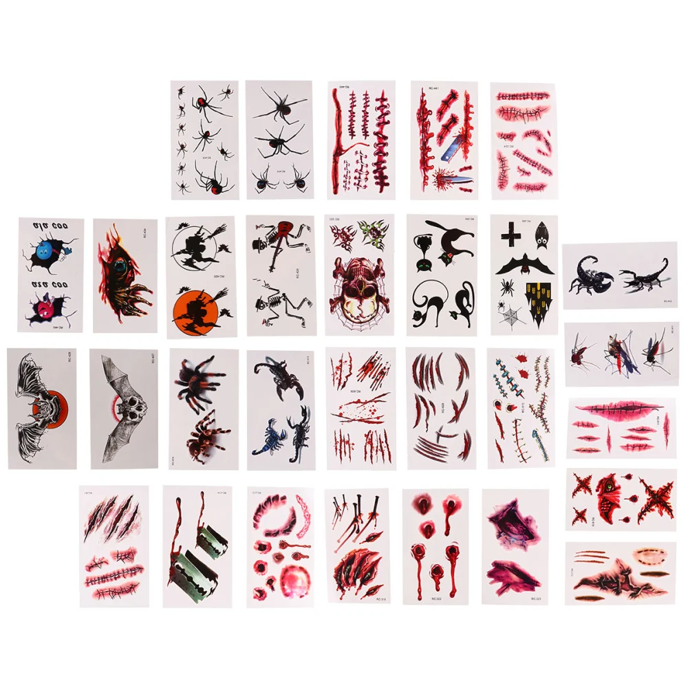 30 Sheets Halloween Simulation Scar Stickers Fake Scar Bloody Wound Stitch Scar