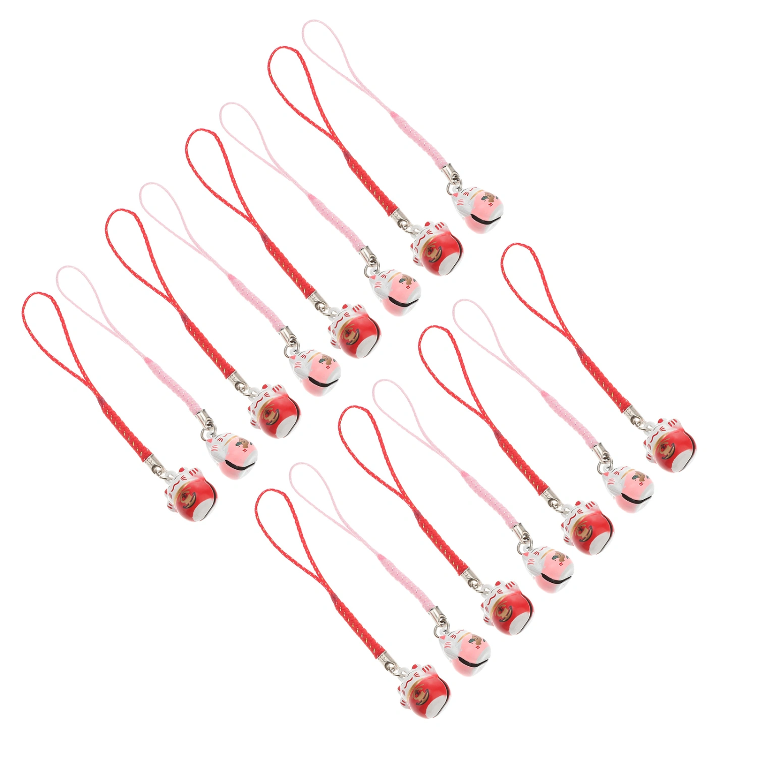 15PCS Ceramic Fortune Cat Pendant Porcelain Phone Charm Hanging Ornament Lanyard with Jingle Bell (Random Pattern and Color)