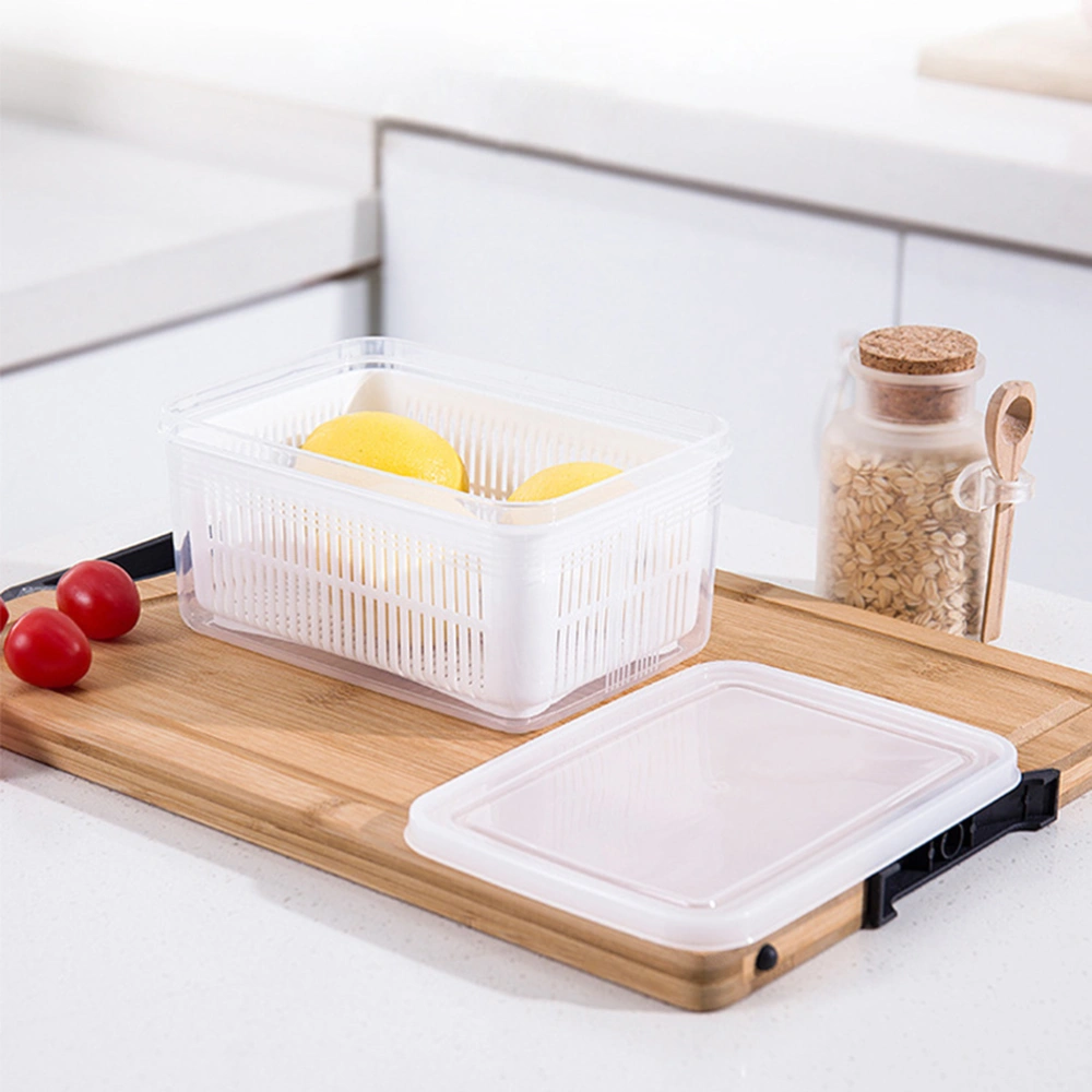 Household Kitchen Refrigerator Food Fruit Preservation Box Crisper Sealed Storage Box Rectangular Drain Transparent Storage Container (1.5l White)