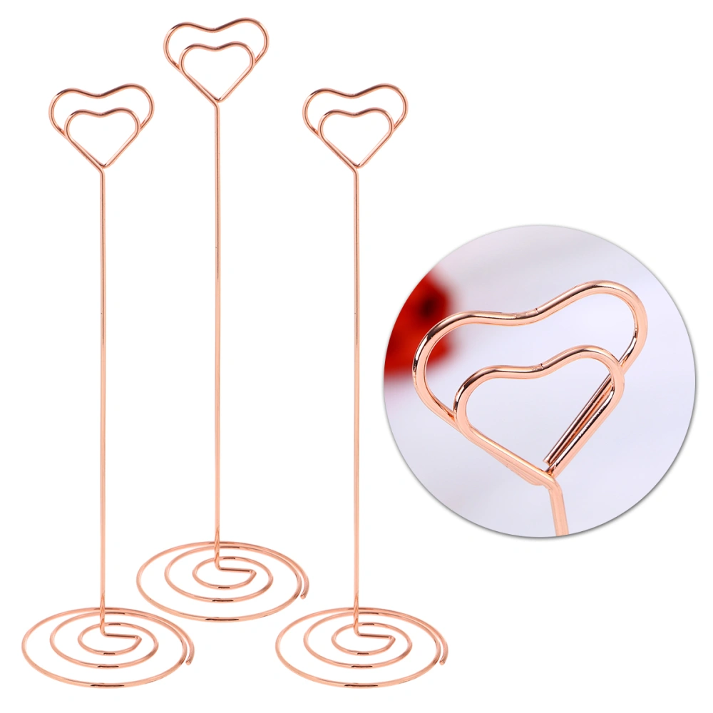 10pcs 22cm Love Heart Shape Memo Photo Stand Holder Metal Paper Note Clips for Wedding Party Table Decoration (Rose Gold)