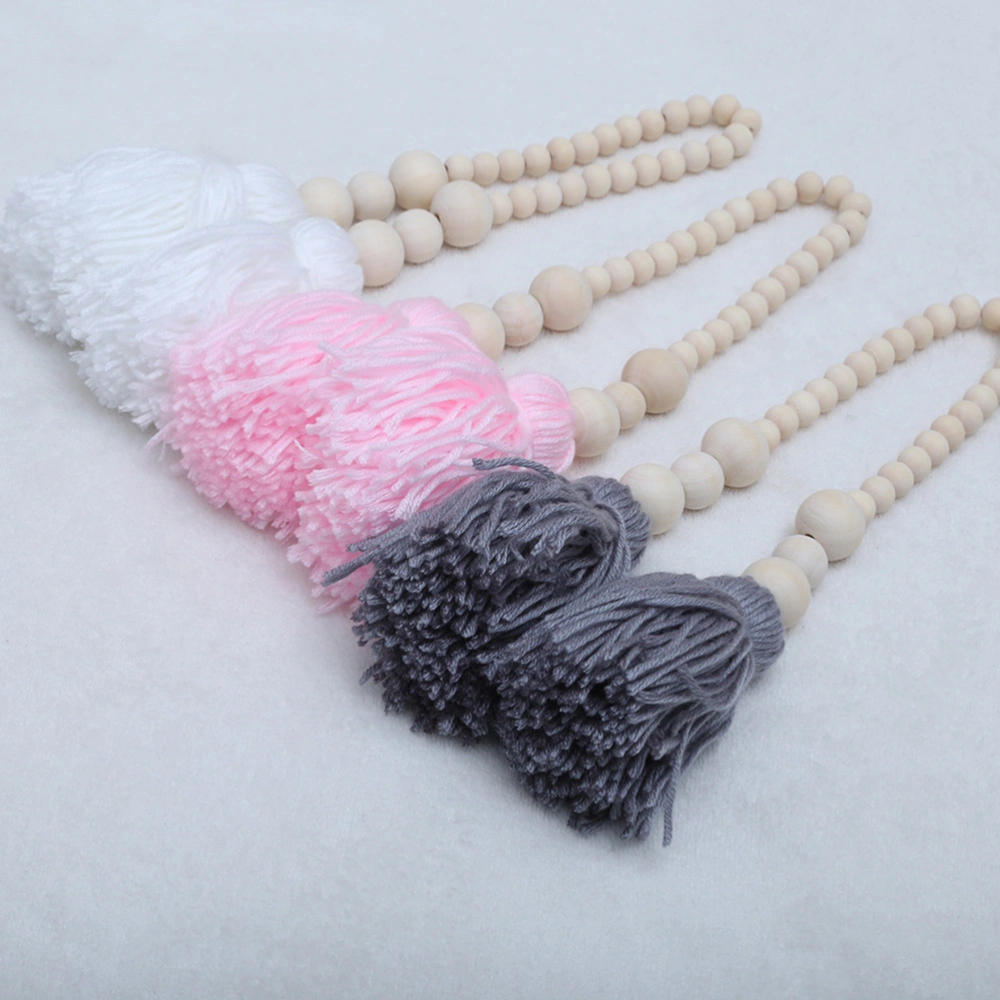 1PC Wooden Beading Tassel Pendant Children Baby Room Decoration Wall Hanging Craft (Pink)