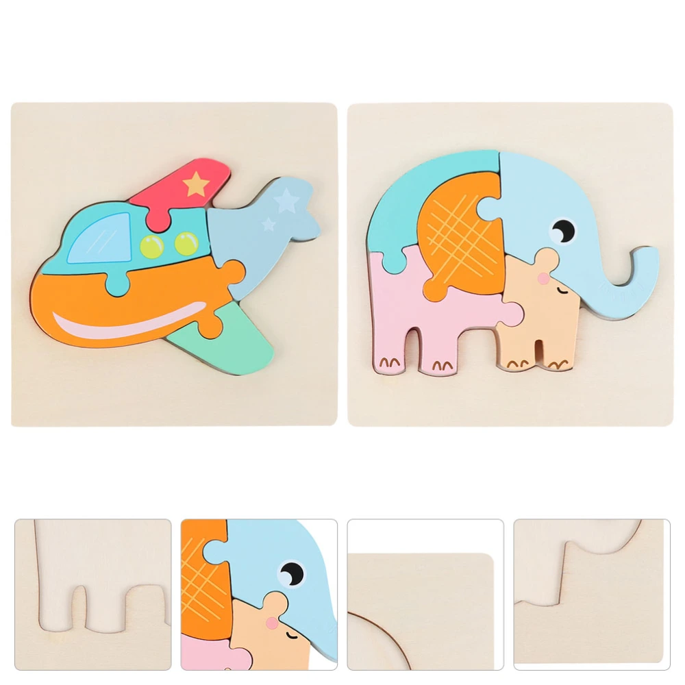 2Pcs Three-dimensional Puzzle Wooden Cartoon Puzzle Educational Toy for Toddler