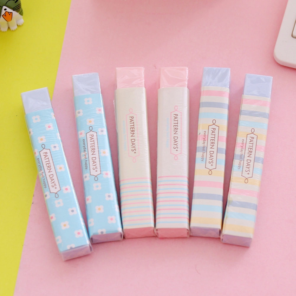 3pcs Colorful Strip Shape Students Erasers Rainbow Pencil Eraser Office School Stationery (Random Color)
