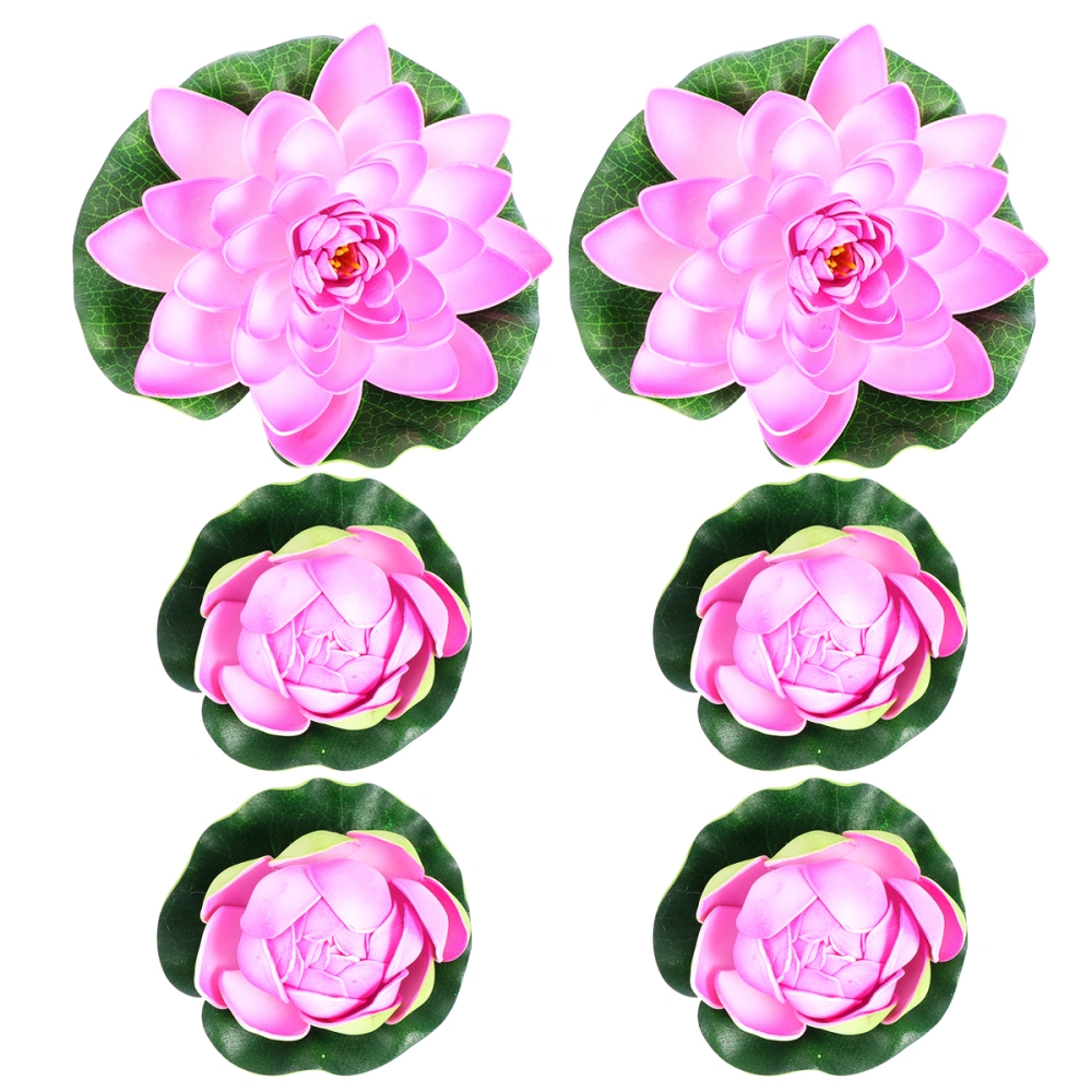 6PCS Simulation Lotus Lilies Artificial Plastic Pond Plants Home Decoration - 4PCS Size M and 2PCS Size L (Pink)