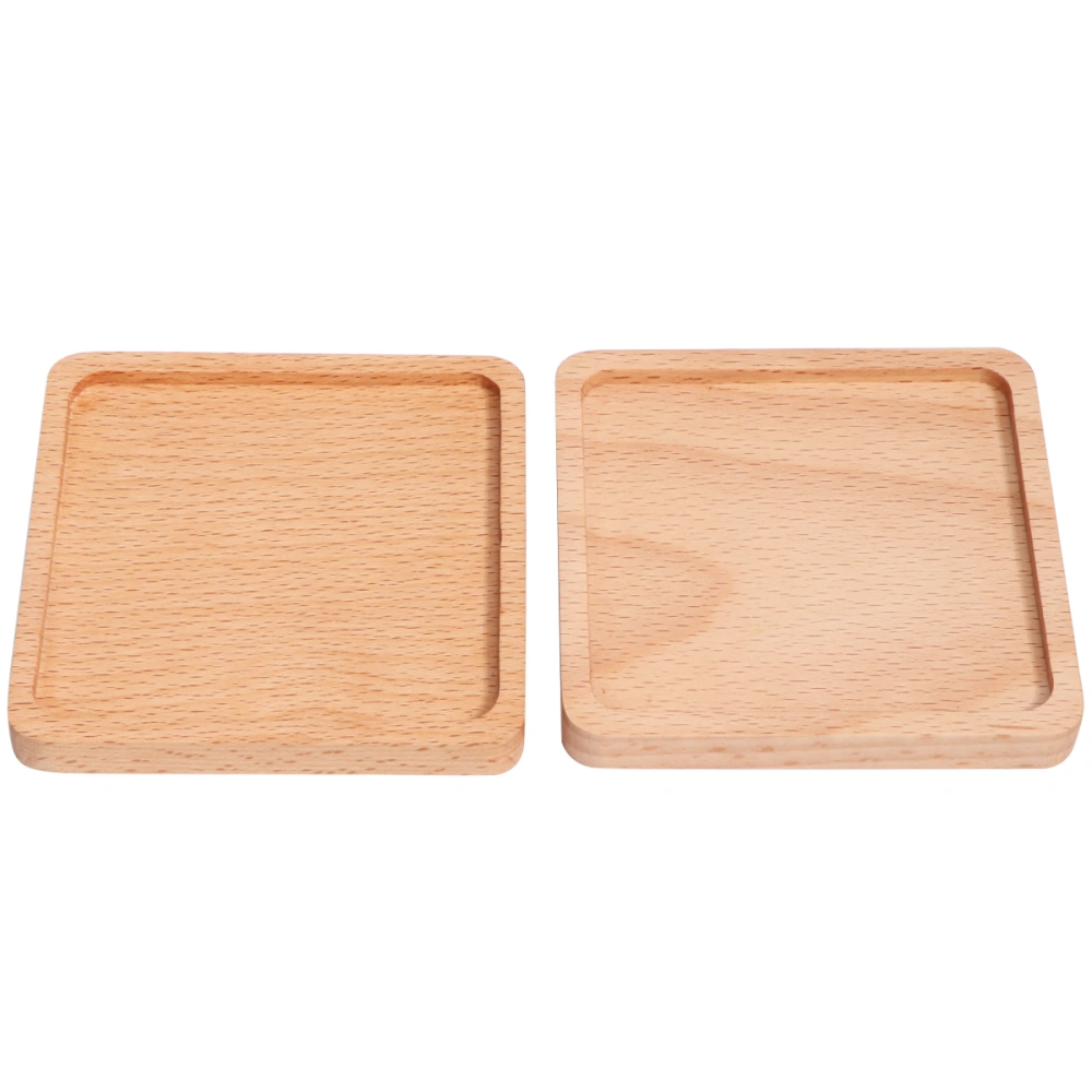 2pcs Wooden Coaster Japanese Style Non-slip Cup Mat Heat Insulation Pad for Home Restraurant Hotel (Beech Outside Square and Inside Groove)