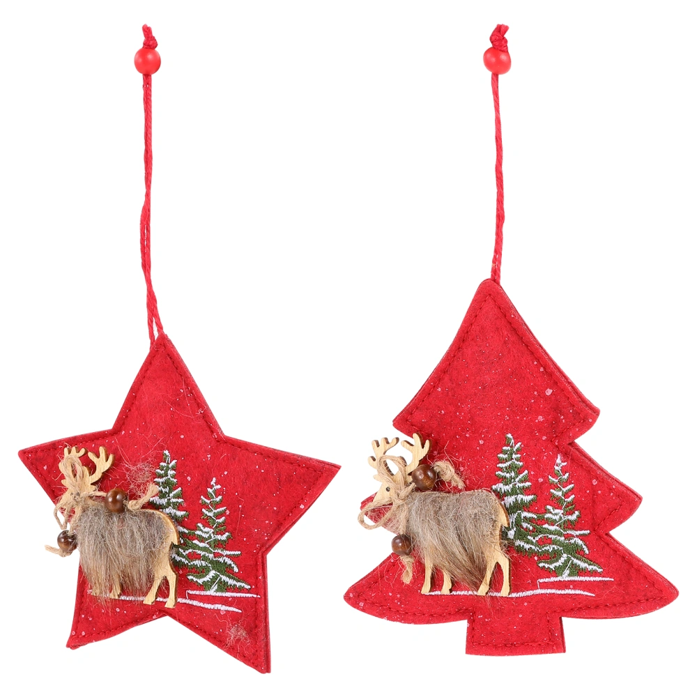 2Pcs Christmas Cloth Pendant Lovely Star Shape Hanging Decor Party Supplies