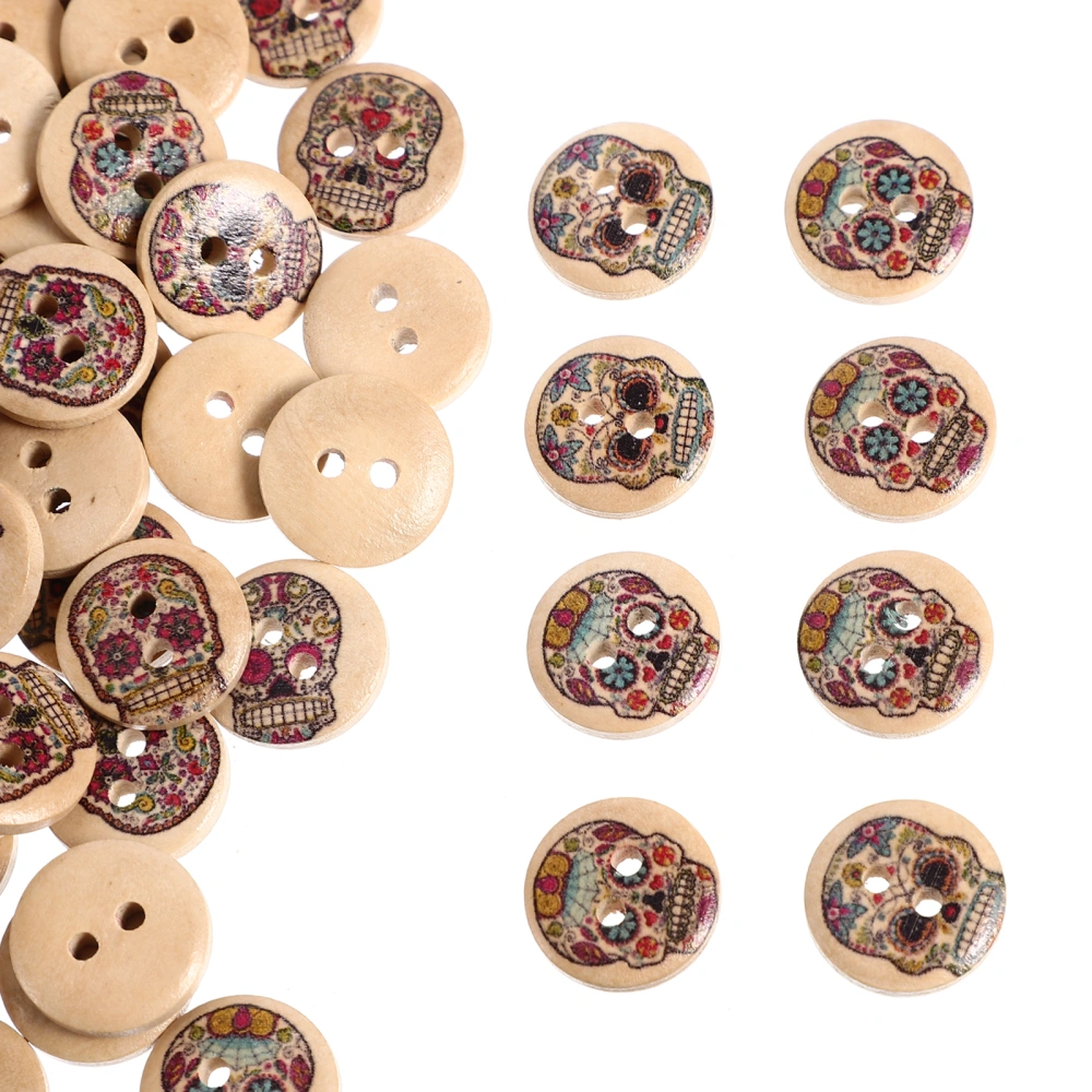 200pcs Halloween Themed Skull Pattern Buttons Wooden Buttons Sewing Buttons