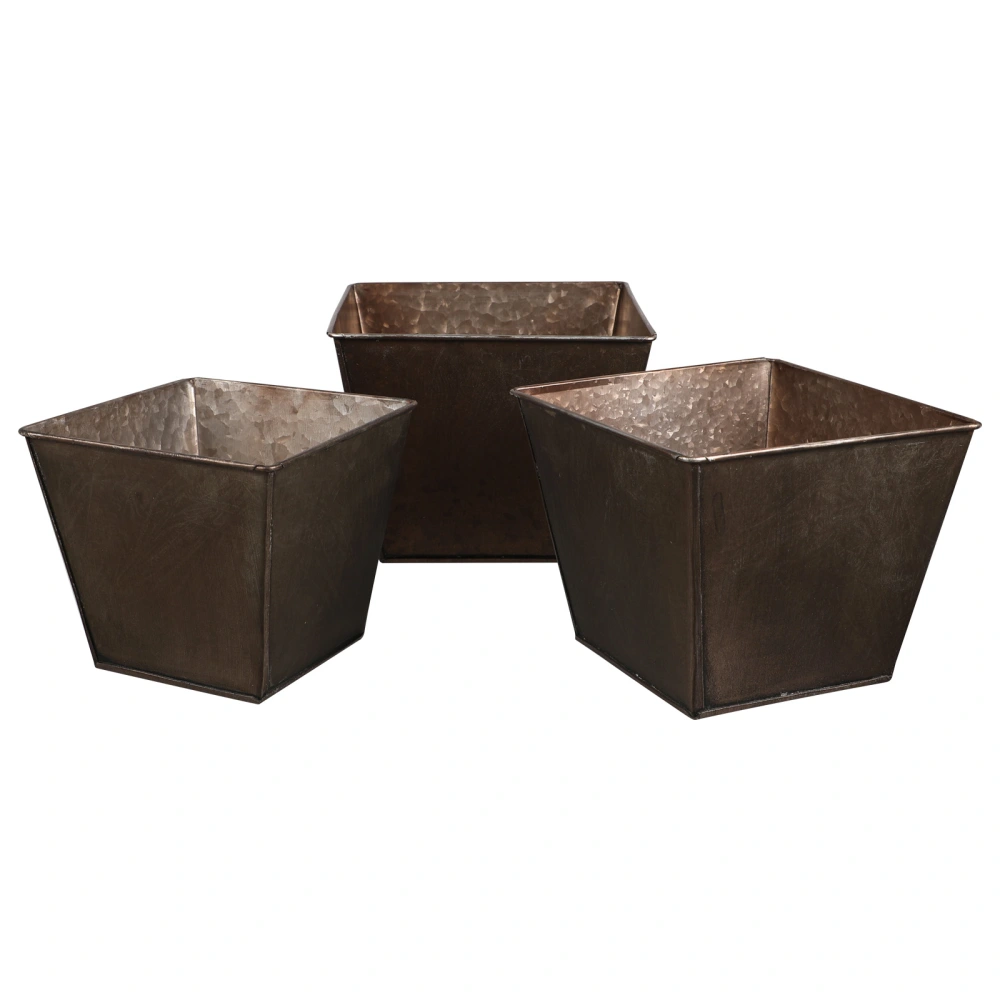 3pcs Square Creative Plant Pot Home Garden Planter Antique Iron Flower Bucket