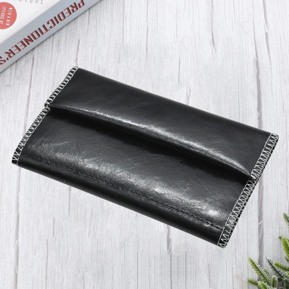 Waterproof Cigarette Bags PU Leather Container Portable Smoking Pouch Outdoor Triple-fold Bag for Women Men (Black)