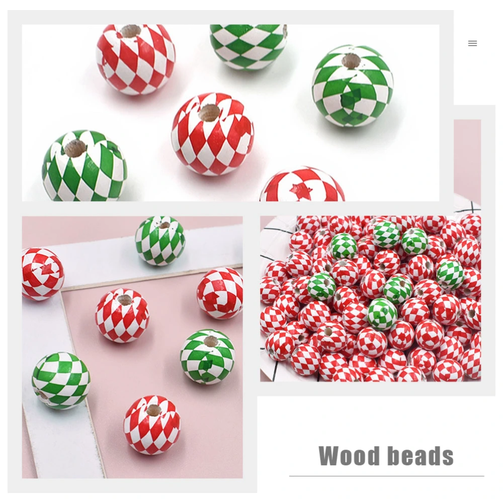 60Pcs Xmas Argyle Wooden Beads DIY Wood Beads Colorful Beading Accessories