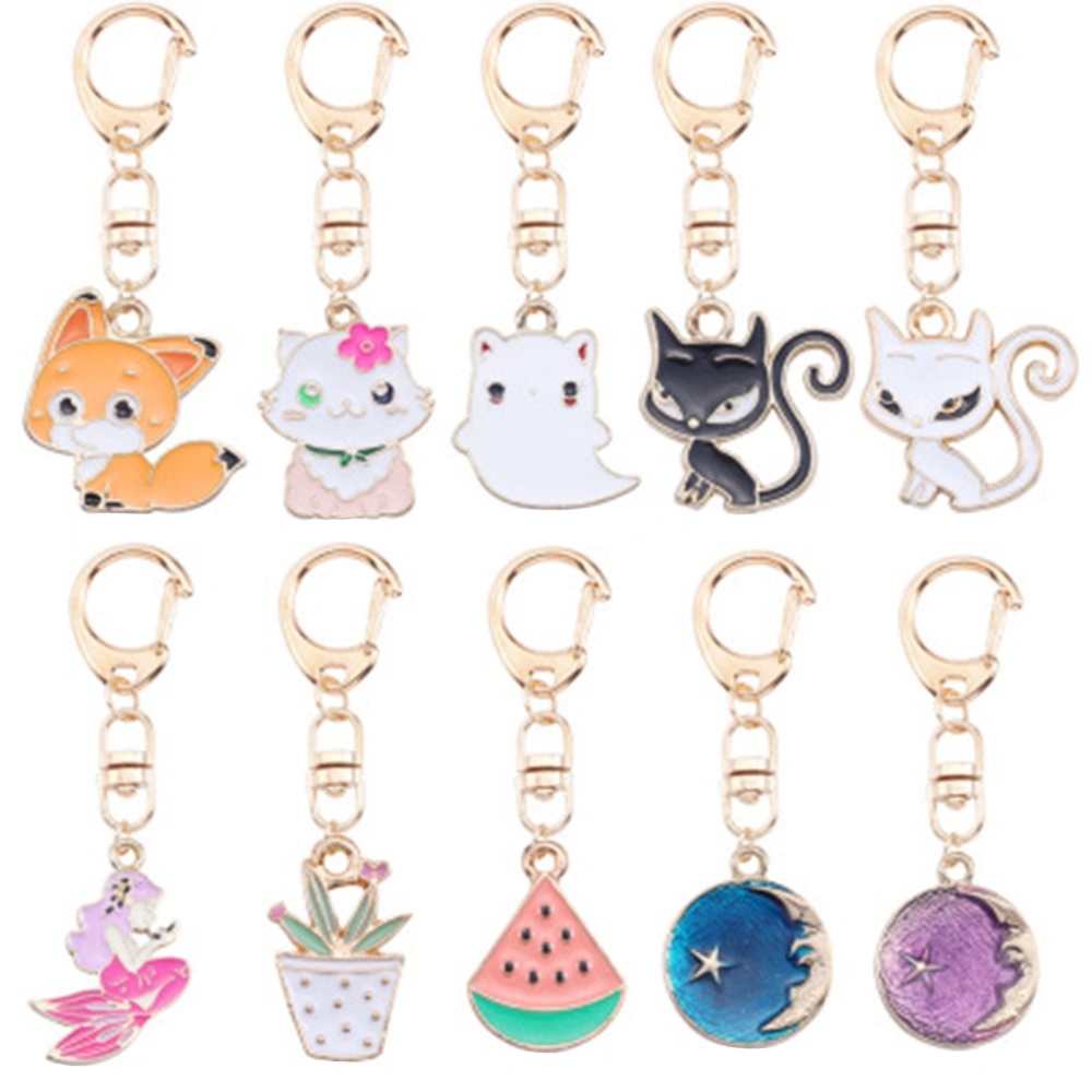 10pcs Simulated Keychain Pendant Cat Key Ring Pendant Creative Souvenir Gift for Lady Girls Mixed Pattern