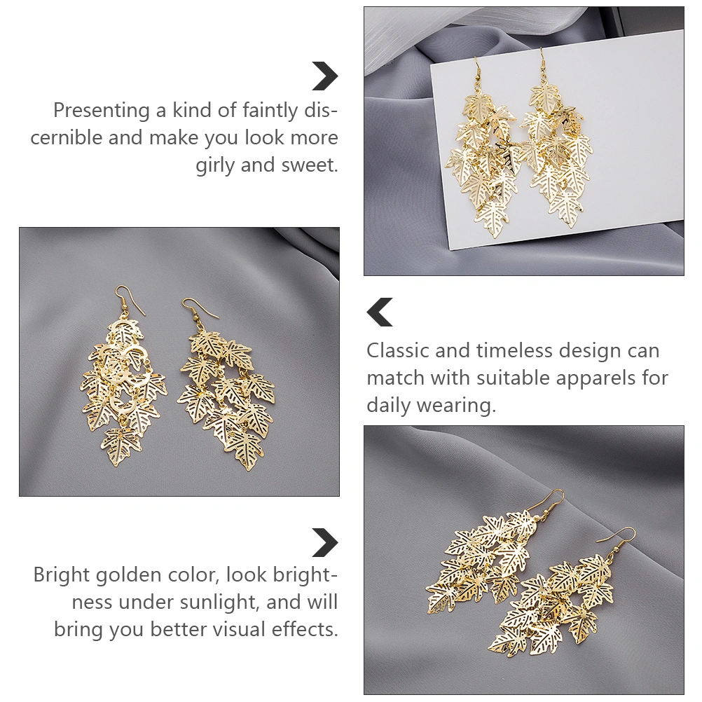 1 Pair Tassel Dangler Multi-layer Leaf Earrings Leaf Pieced Earrings Ear Jewelry