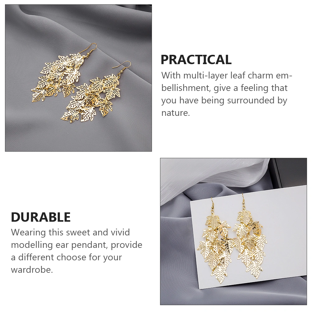 1 Pair Tassel Dangler Multi-layer Leaf Earrings Leaf Pieced Earrings Ear Jewelry