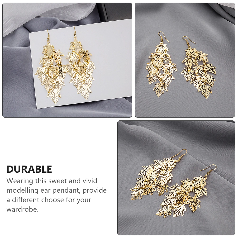 1 Pair Tassel Dangler Multi-layer Leaf Earrings Leaf Pieced Earrings Ear Jewelry