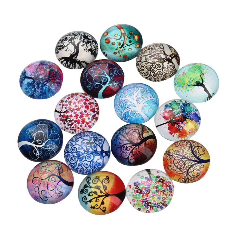 12Pcs Life of Tree Glass Dome Cabochons Snaps Flatback DIY Jewelry Accessories for Jewelry Ring Making (25Mm Random Pattern)