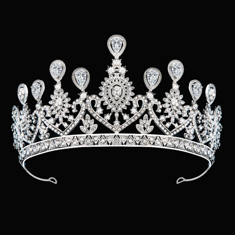 Bride Wedding Tiara Zirconium Alloy Heart-Shaped Stone Crown Wedding Hair Accessory For Women Silver
    