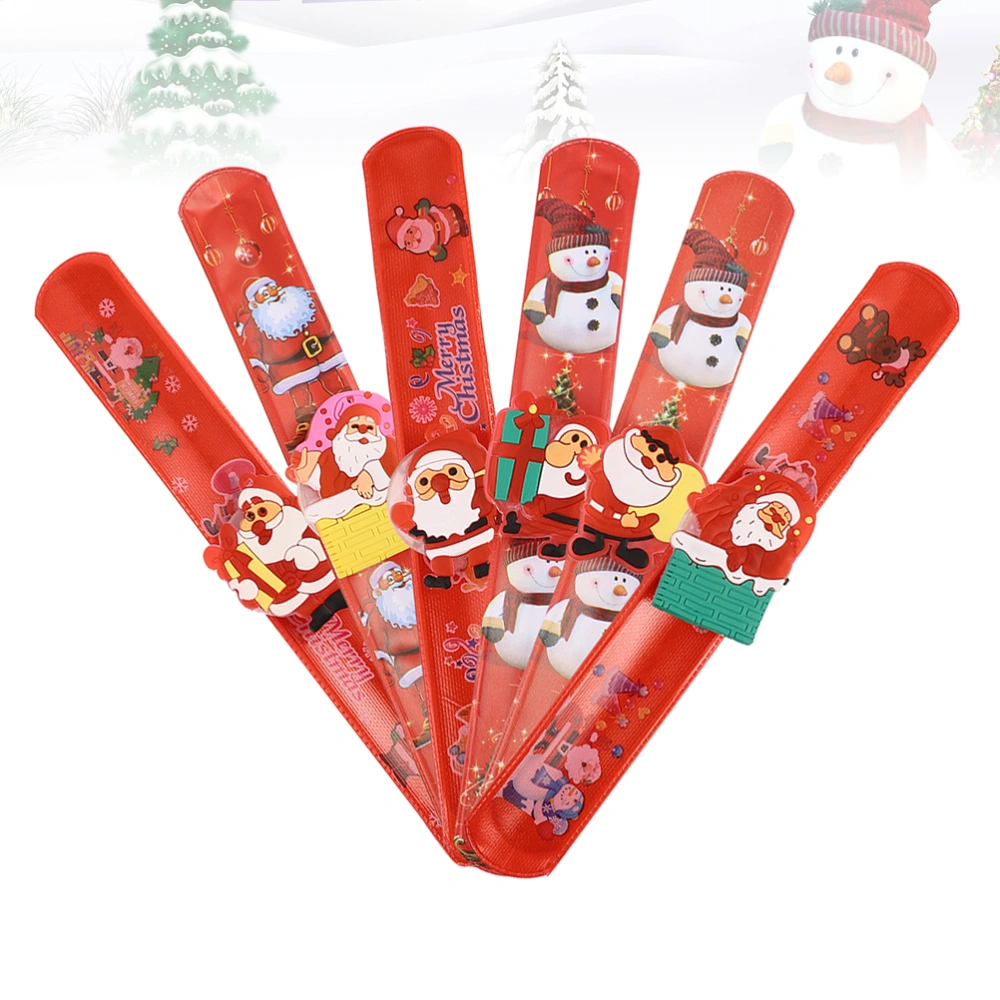 6pcs Luminous Christmas Snap Bracelet Design Wristband Flashing Patting Hand Band PVC Slap Bracelet Party Favor Funny Gift(Assorted Pattern)