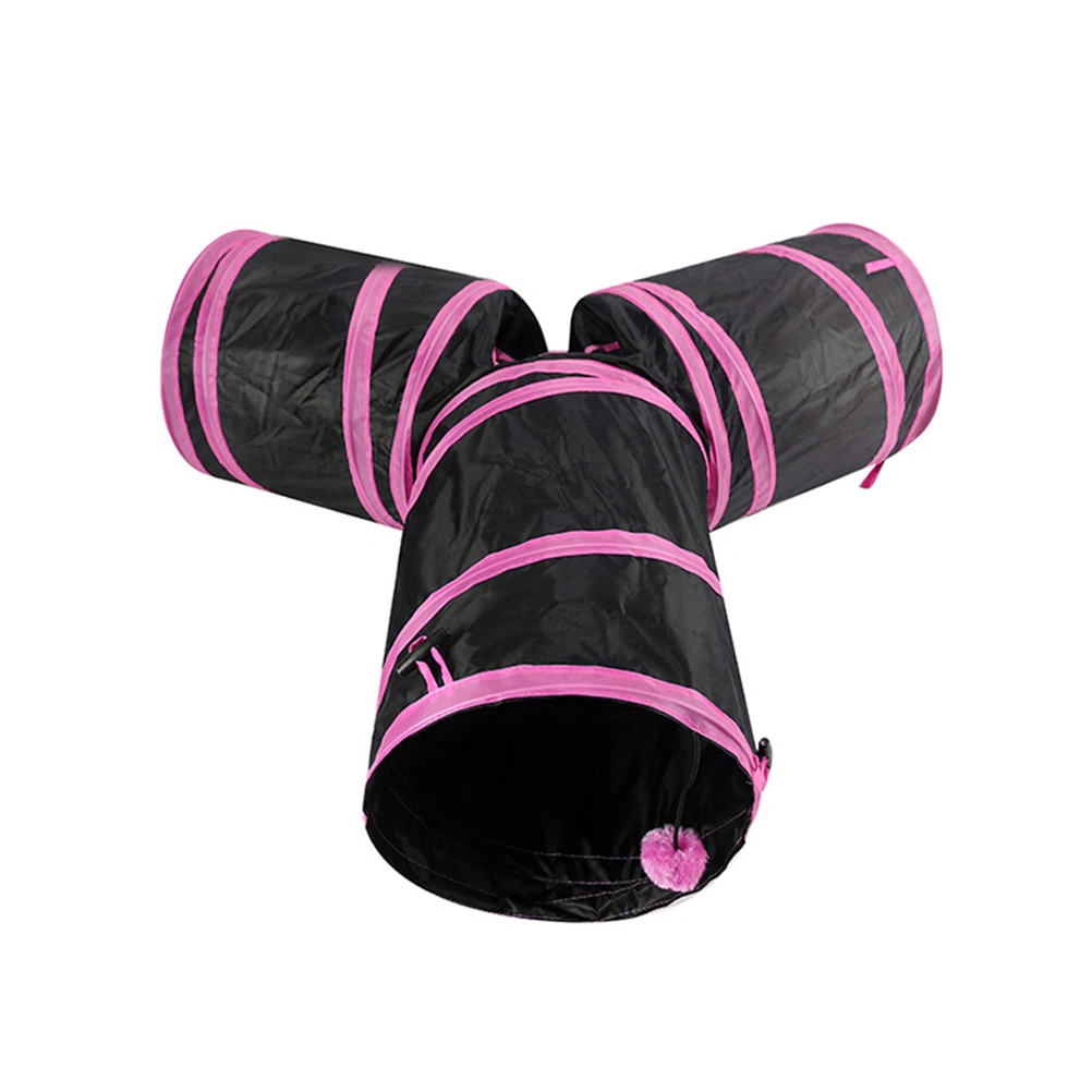Cat 3 Way Tunnel Collapsible Cat Tunnel Toys Interactive Tube Toys for Cats Kitten Playing (Pink)