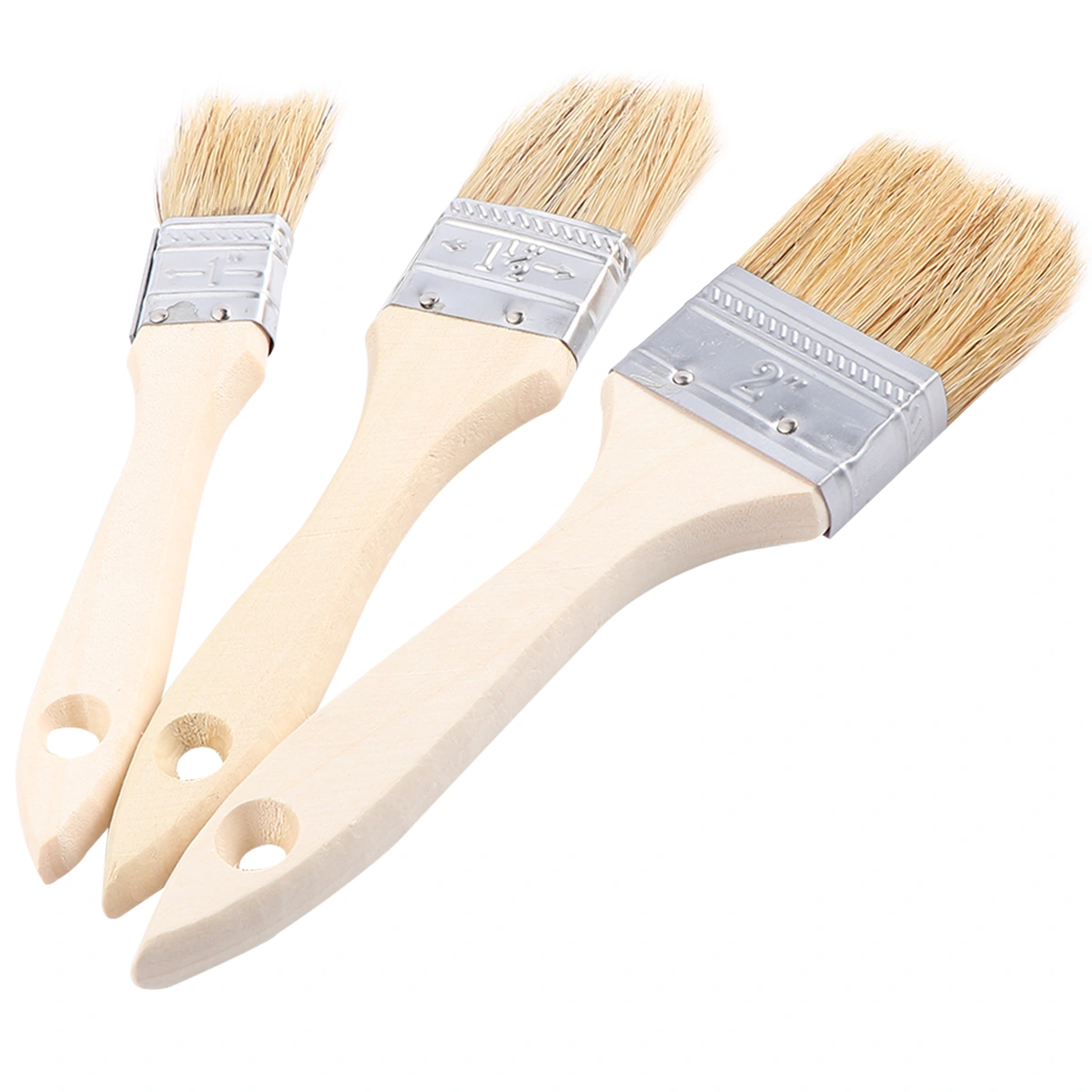 9 Pcs Bristle Brush Wooden Handle Oil Painting Bristle Brush Practical Bristle Brush for BBQ (1 Inch/1.5 Inch/2 Inch, Each Size 3pcs)