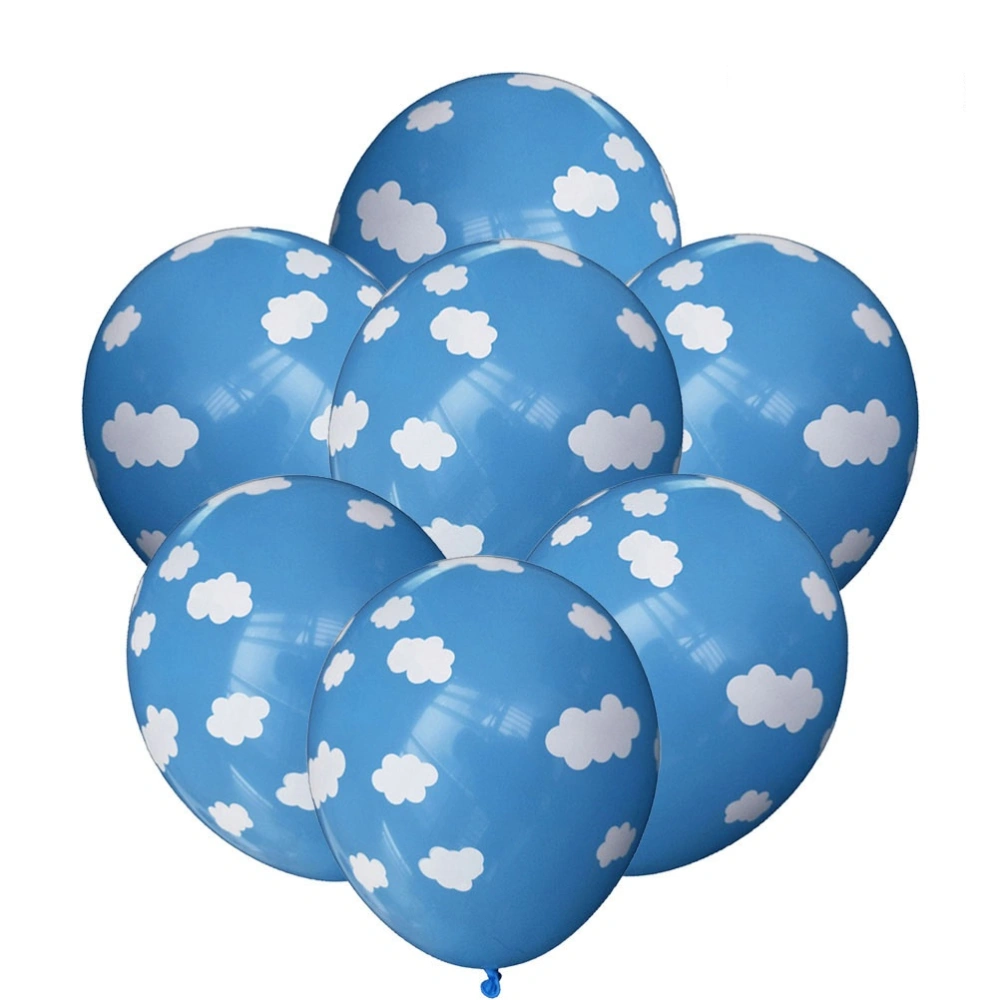 100pcs 12 Inch Latex Balloons Sky Clouds Printed Latex Balloon Party Wedding Decoration (Blue)