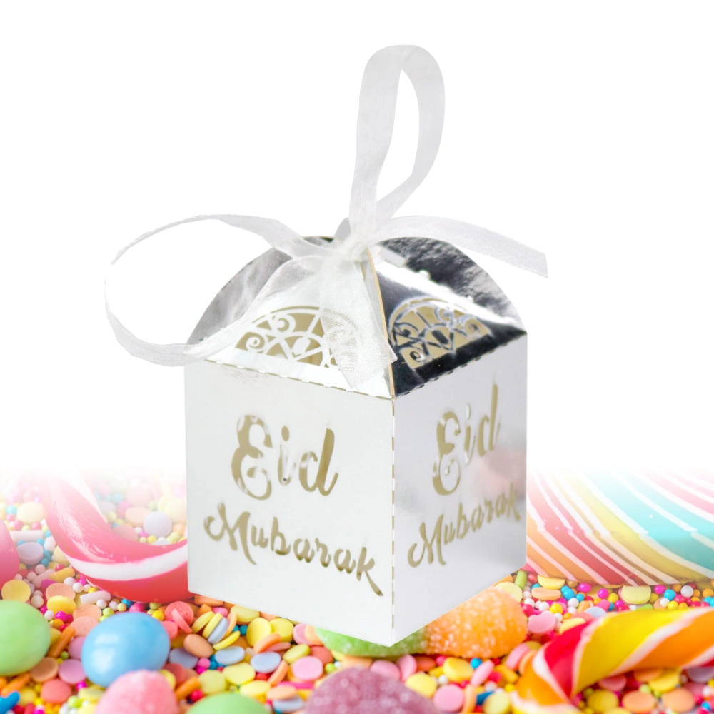 10pcs Eid Mubarak Hollow Gift Box Candy Bags Candy Box Eid Party Ramadan Mubarak Muslim Supplies(Silver)