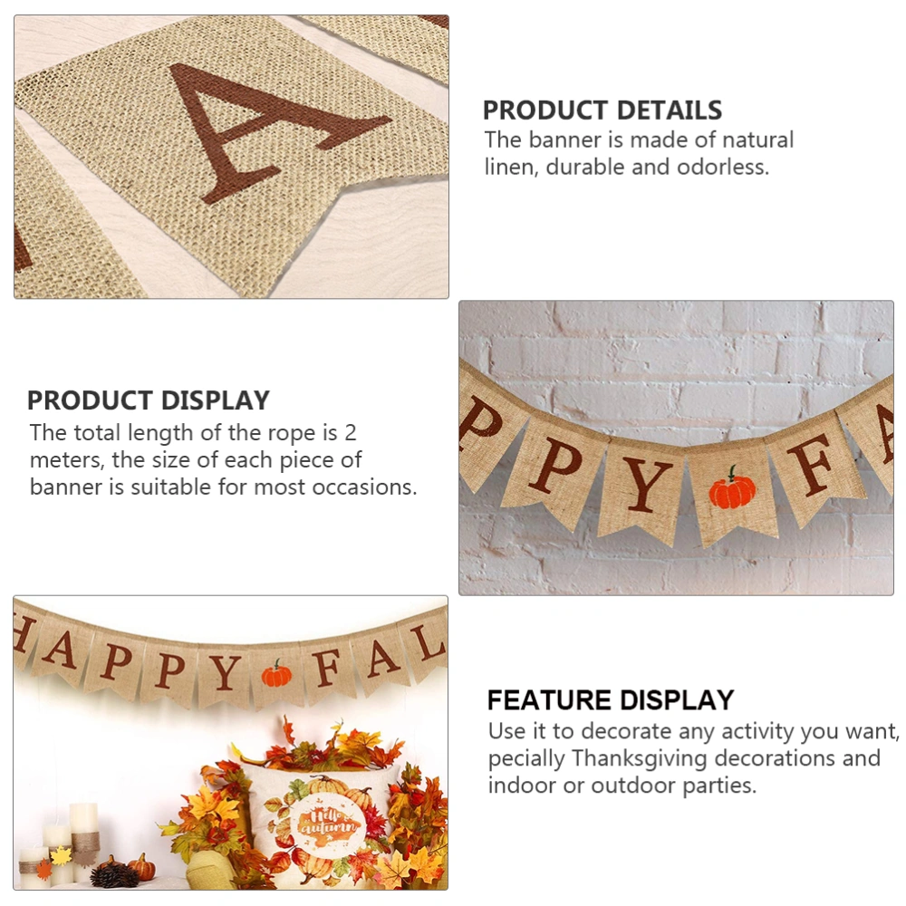 Happy Fall Linen Banner Autumn Pumpkin Garland Harvest Home Thanksgiving Decor