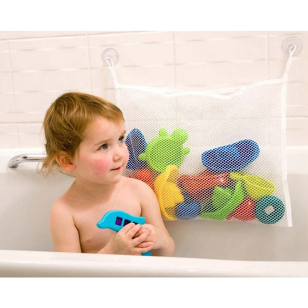 37x37cm Multifunction Premium Bathtub Toy Organizer Bathing Toy Storage Bags Bath Product Storage with Hook (White)