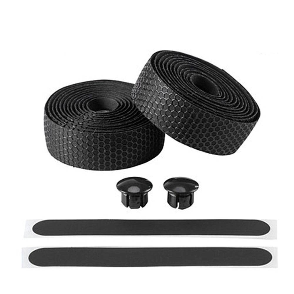 Handlebar Anti-skid Strap MTB Road Bike Handlebar Tape Belt Strap Bar Plug (Black)