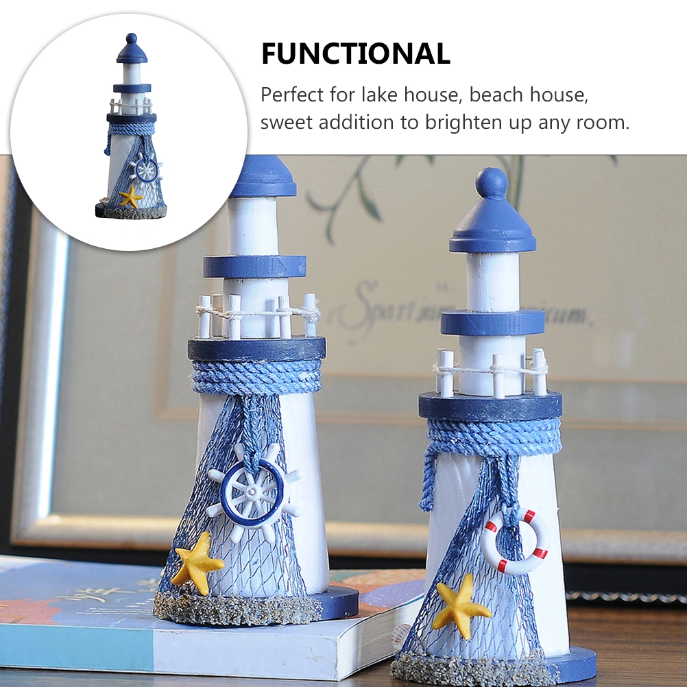1pc Wooden Lighthouse Nautical Lighthouse Tabletop Ornament Party Decoration,