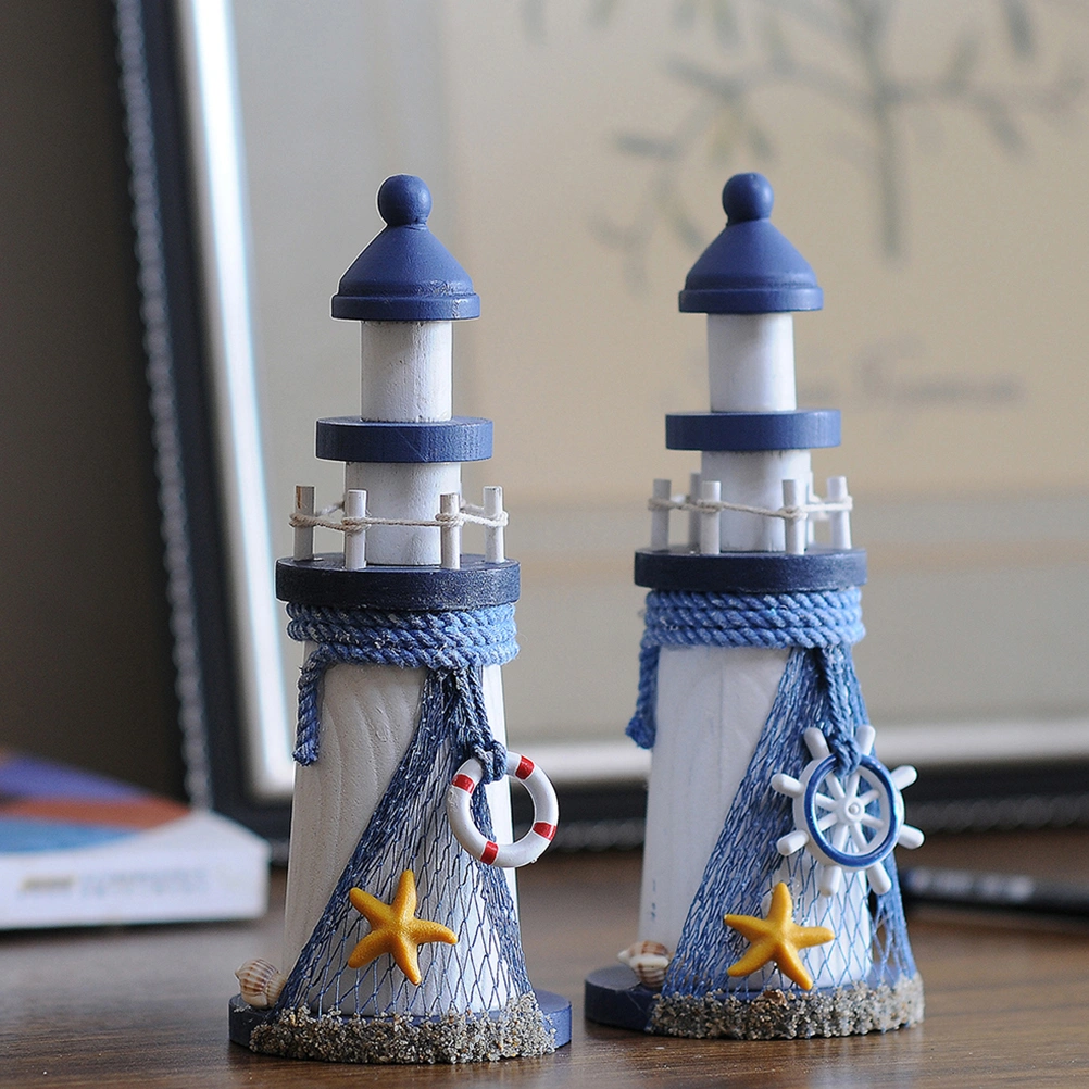 1pc Wooden Lighthouse Nautical Lighthouse Tabletop Ornament Party Decoration,