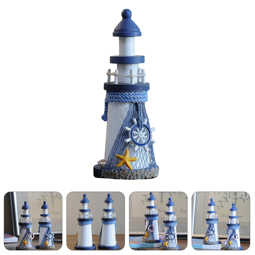 1pc Wooden Lighthouse Nautical Lighthouse Tabletop Ornament Party Decoration,