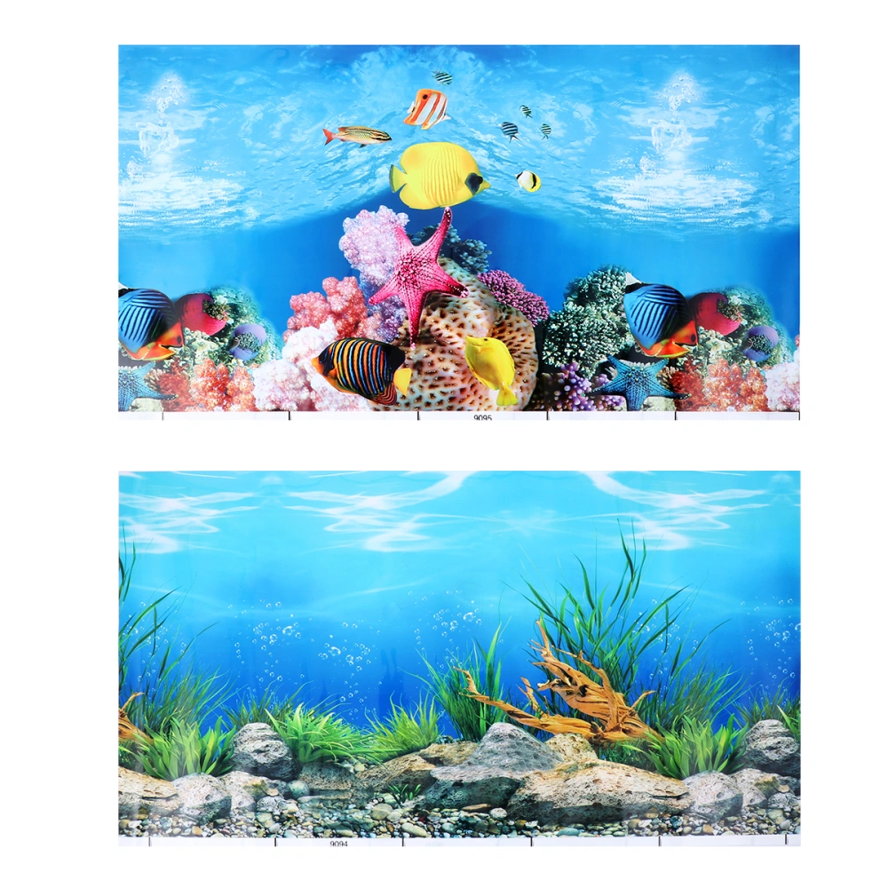 POPETPOP Aquarium Fish Tank Background Sticker 3D Double-sided Wallpaper Fish Tank Decorative Pictures Underwater Backdrop Decor (52x30cm, Style A)