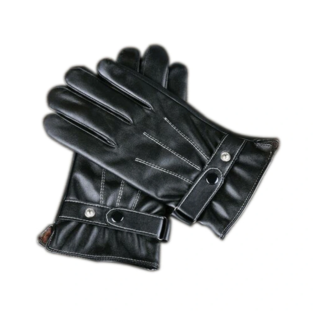 Pair of Men Winter Nappa PU Gloves for Touch Screen Devices - Size L (Black)