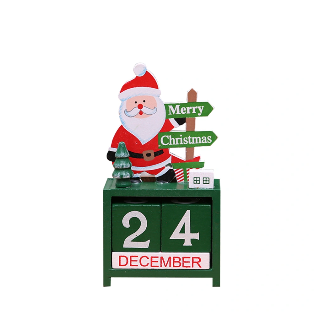 Santa Claus Decorated Desktop Wooden Block Perpetual Calendar Desk Accessory Chic Number for Home Office Christmas Gift Decoration (Green)