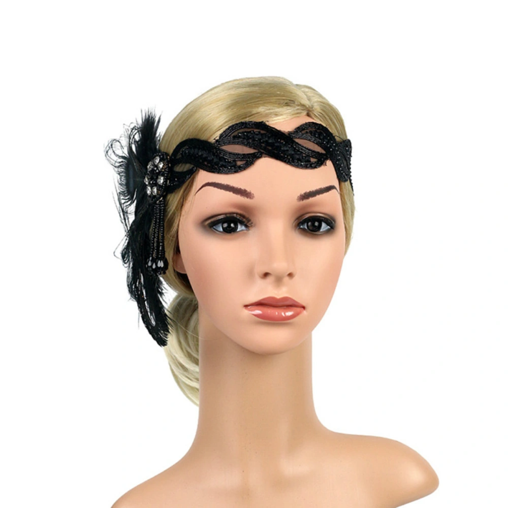 1pc  Headband Vintage Rhinestone Elastic Headdress Hair Accessory Party Decor (Black)