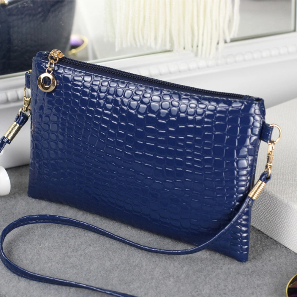 Fashion Crocodile Patterned Shoulder Bag Crossbody Wallet Purse for Women Ladies (Blue)