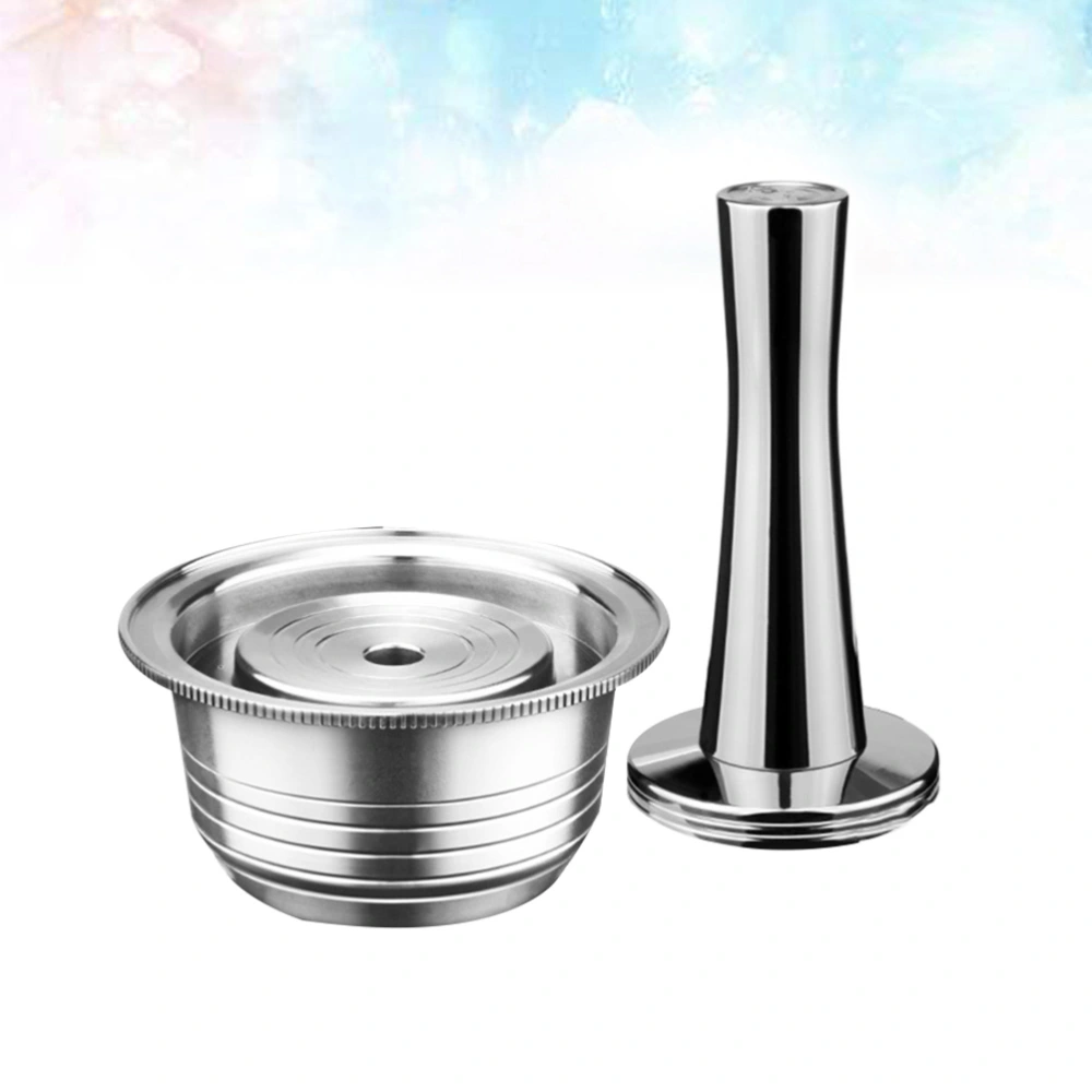 1 Set of 2pcs Stainless Steel Coffee Capsule Shell Filter Resuable Replacement Filter with Press Powder Tamper Hammer