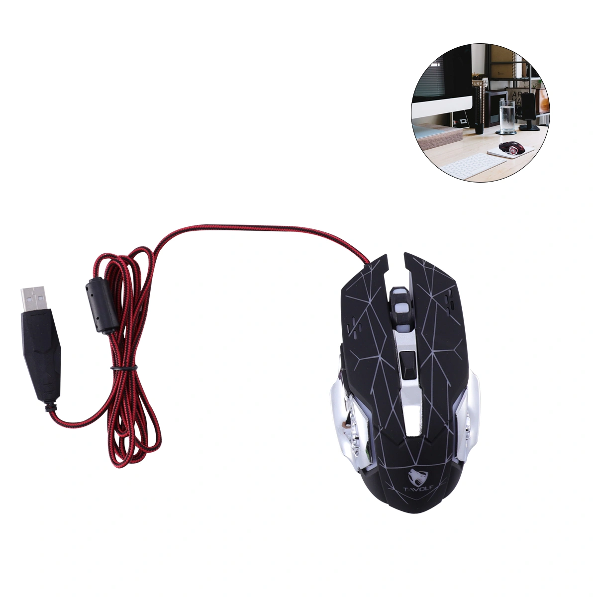 Mute Wired Gaming Mouse LED Colorful Mechanical Mouse for Electronic Sports Gaming (Black)
