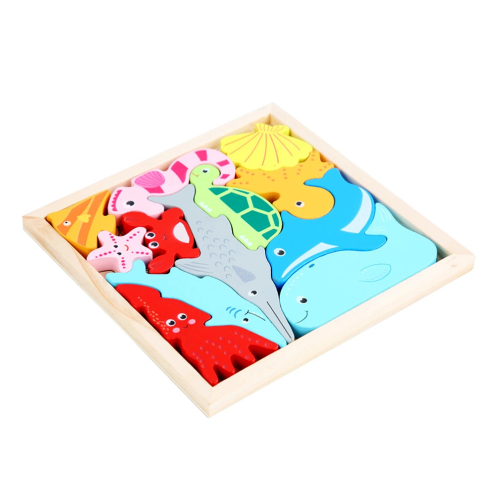 1 Set of Ocean Animal Puzzle Toys Cartoon Wooden Jigsaw Toys Educational Toys